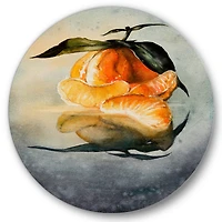 Designart - One Peeled Fresh Orange Mandarin With Green Leaves