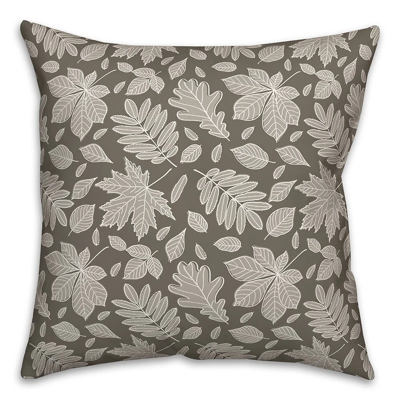 Gray Fall Leaves Pattern Throw Pillow