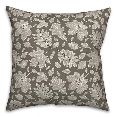Gray Fall Leaves Pattern Throw Pillow