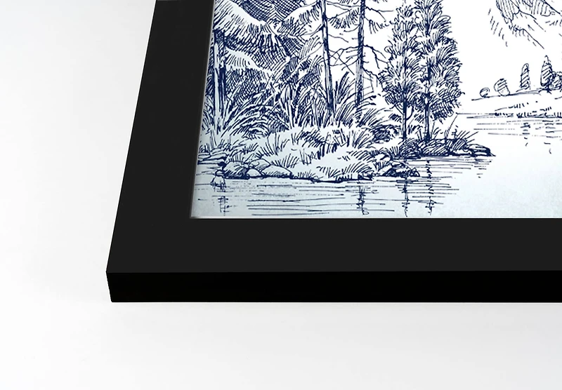 20" Mountain Forest Drawing Framed Wall Art
