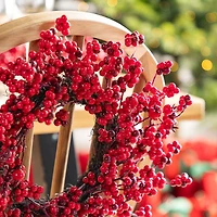 Glitzhome® 14"D Christmas Mini Red Berries Wreath Set