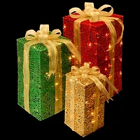 Set of 3 Sisal Gift Box, Clear Mini Lights