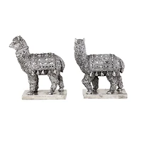 Set of 2 Silver Resin Eclectic Llama Sculpture, 10", 9"