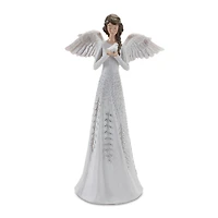 12" Angel Figurines with Silver Floral Accent Set
