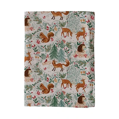 Hello Honey® 84" Multicolor Cotton Printed Tablecloth with Woodland Flora & Fauna Pattern