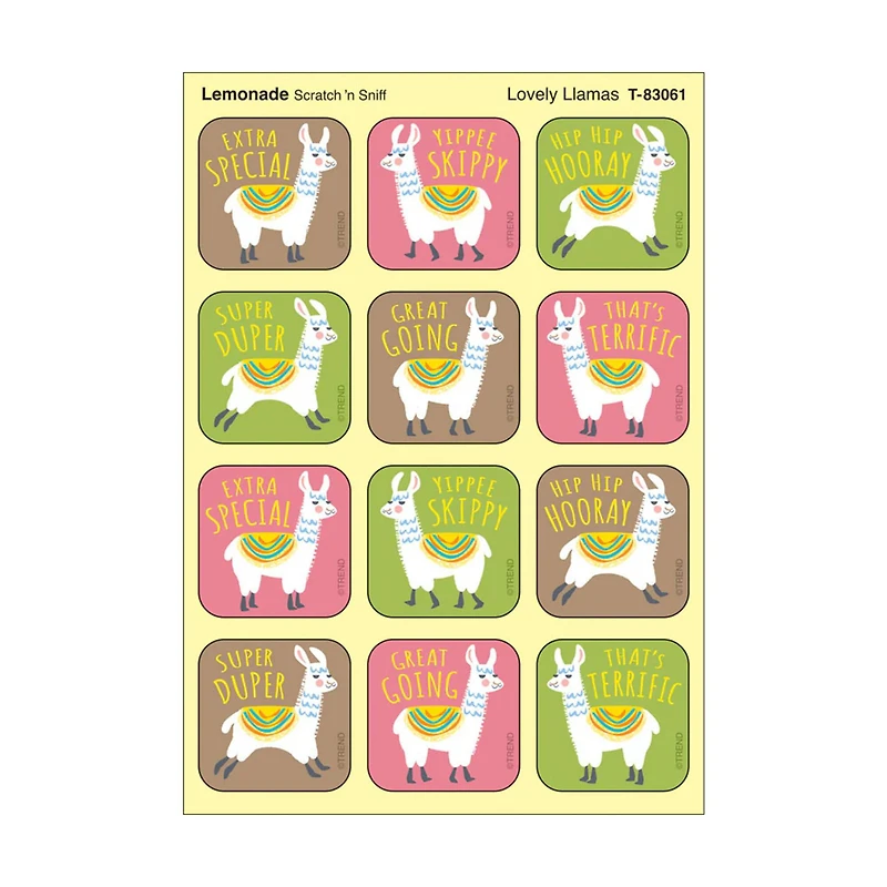 TREND Enterprises® Lovely Llamas, Lemonade Scent Scratch 'n Sniff Stinky Stickers®, 48 Per Pack, 6 Packs total of 288