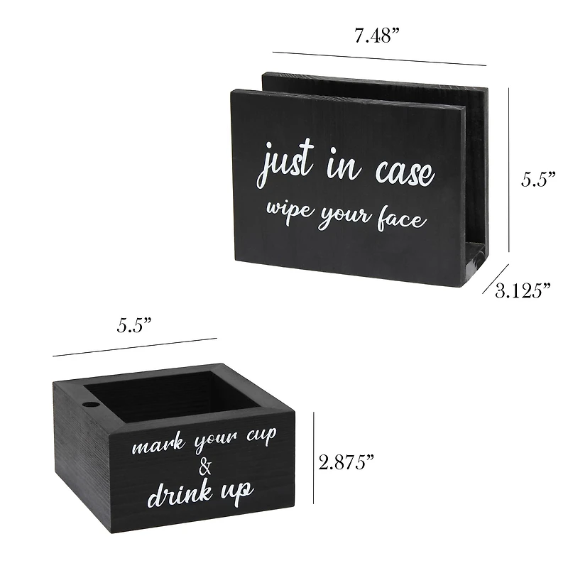 Elegant Designs™ Napkin Holder and Cup Holder Set with Black with White Script