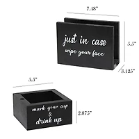 Elegant Designs™ Napkin Holder and Cup Holder Set with Black with White Script