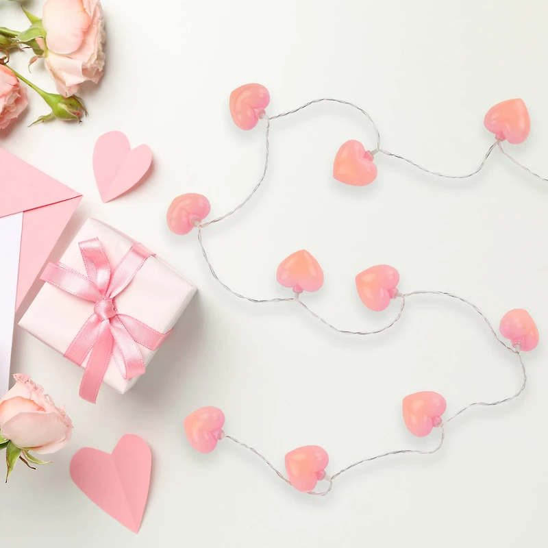 10ct. Pink LED Valentine's Day Heart String Lights with Clear Wire