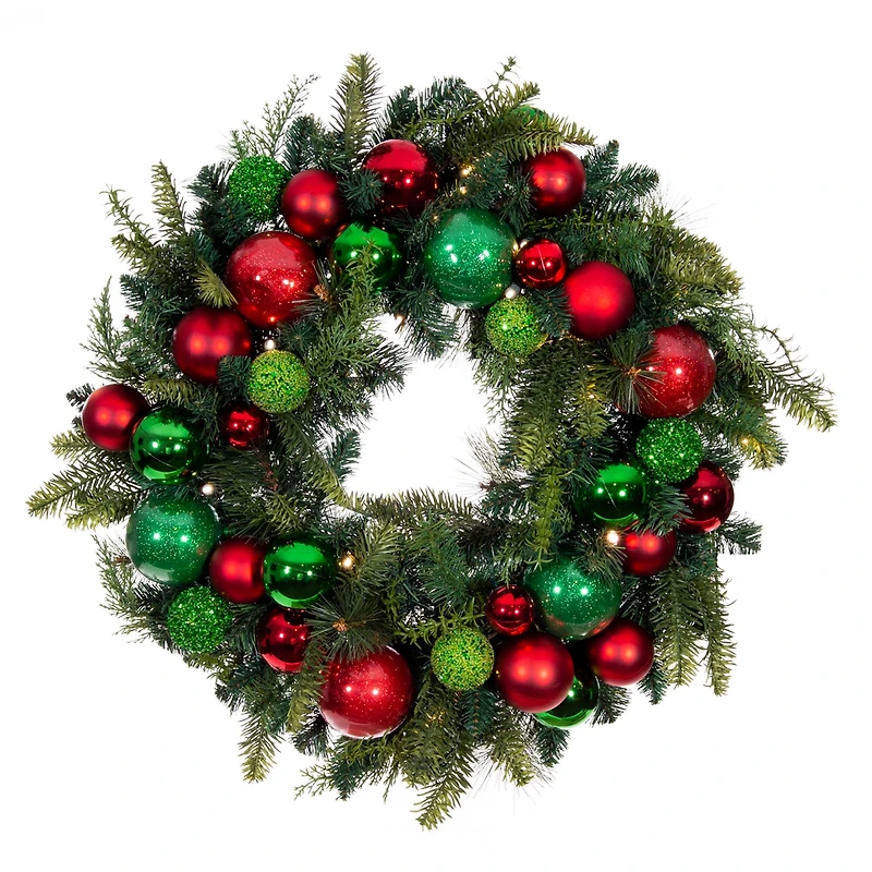 Village Lighting 30" Pre-Lit Christmas Cheer Wreath, Clear LED Lights