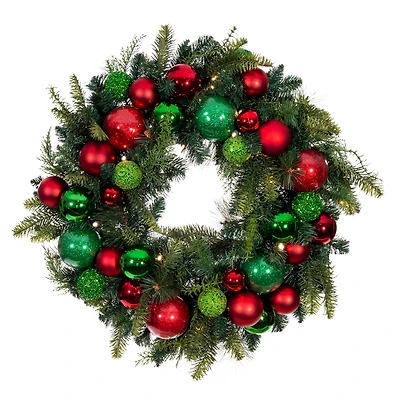 Village Lighting 30" Pre-Lit Christmas Cheer Wreath, Clear LED Lights
