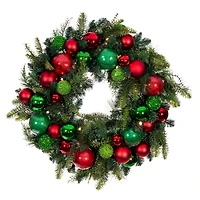 Village Lighting 30" Pre-Lit Christmas Cheer Wreath, Clear LED Lights