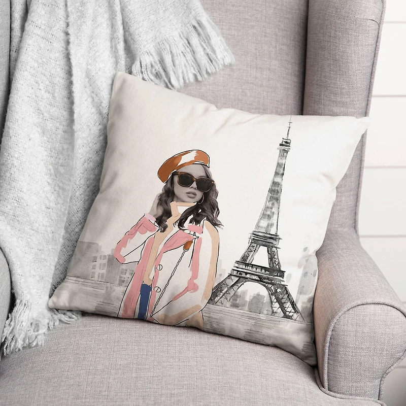 Fashionista In Paris Sketch 18" x 18" Throw Pillow