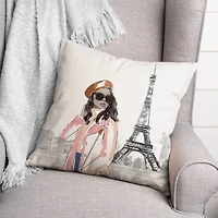 Fashionista In Paris Sketch 18" x 18" Throw Pillow
