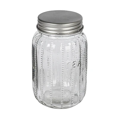 Hello Honey Tea Embossed Glass Jar with Metal Lid
