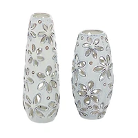 Set of 2 White Ceramic Farmhouse Vase 14", 11"