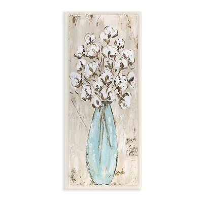 Stupell Industries Expressive Cotton Florals Blue Vase Rustic Still Life,7" x 17"