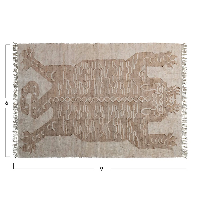 Hello Honey® Natural and Brown Cotton and Jute Rug with Tiger and Tassels, 9ft. x 6ft.