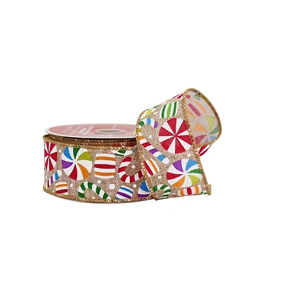 1.5" x 30ft. Multicolor Candy Wired Faux Linen Ribbon by Celebrate It®