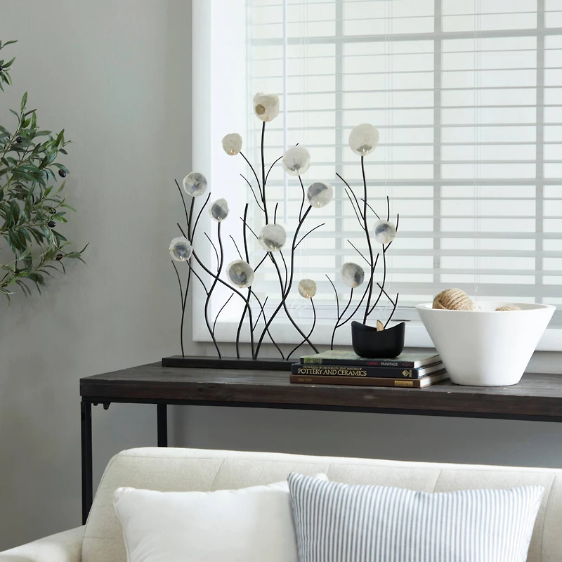 27" Black Metal Floral Sculpture with Capiz Embellishments