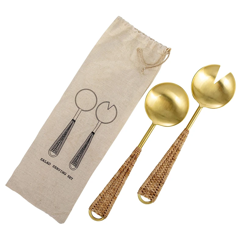 Hello Honey® Rattan Wrapped Stainless Steel Salad Server Utensil Set