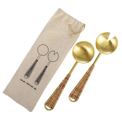 Hello Honey® Rattan Wrapped Stainless Steel Salad Server Utensil Set