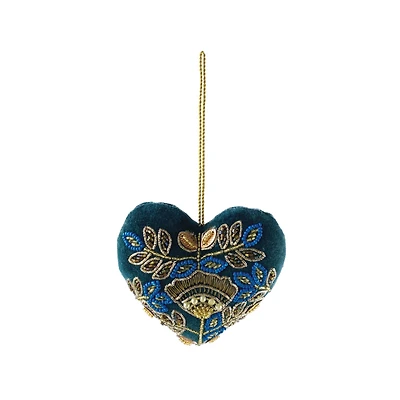 Hello Honey® 4" Multicolor Beaded & Embroidered Heart Cotton Velvet Ornament