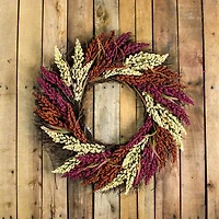 22" Pink & Orange Autumn Harvest Mixed Heather & Grapevine Wreath