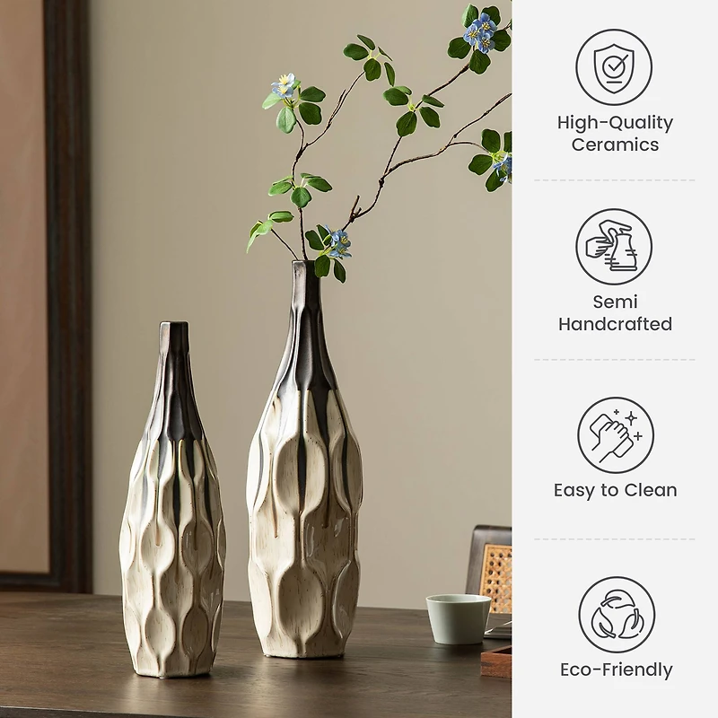 Glitzhome® Geometric Two-Tone Faceted Ceramic Modern Vase Set