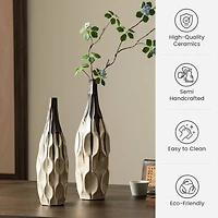Glitzhome® Geometric Two-Tone Faceted Ceramic Modern Vase Set