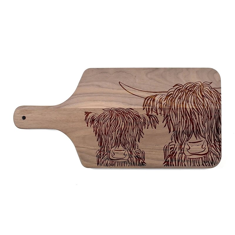 17" Wash Up Cow Sketch Walnut Paddle Cutting Board