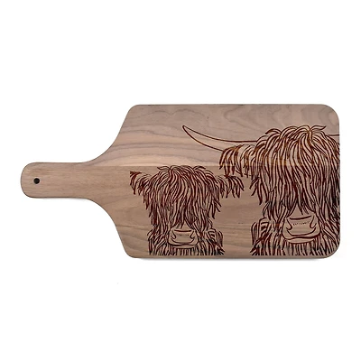 17" Wash Up Cow Sketch Walnut Paddle Cutting Board