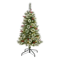 4ft. Pre-Lit Frosted Swiss Pine Artificial Christmas Tree with Berries, Clear LED Lights