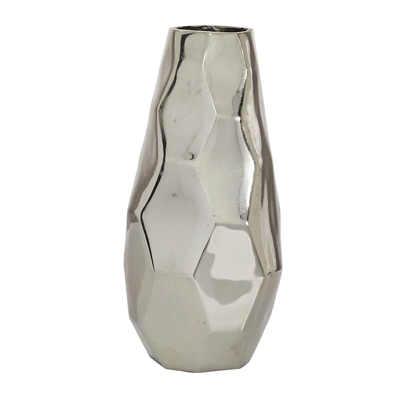 Silver Aluminum Contemporary Vase, 15" x 7" x 7"