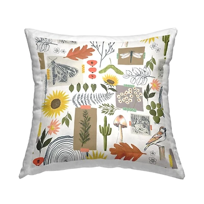 Stupell Industries Varied Nature Collage Botanical Leaves Wildlife Throw Pillow, 18" x 18"
