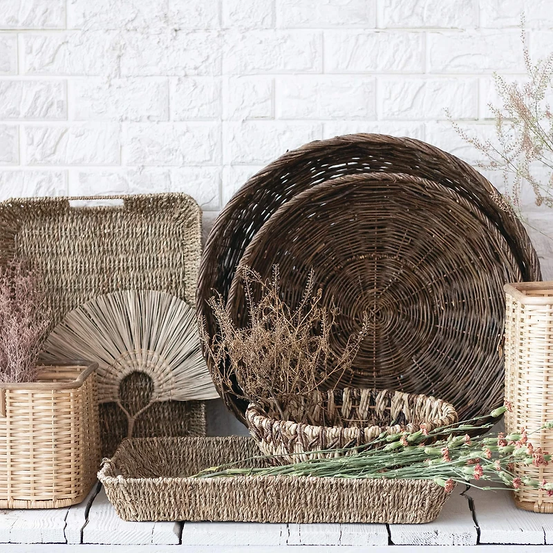 Hello Honey® 12.5" Brown Woven Buri & Banana Fiber Basket Organizer