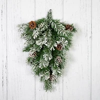 22" Unlit Snowy Flocked Angel Pine with Pine Cones Christmas Teardrop Swag