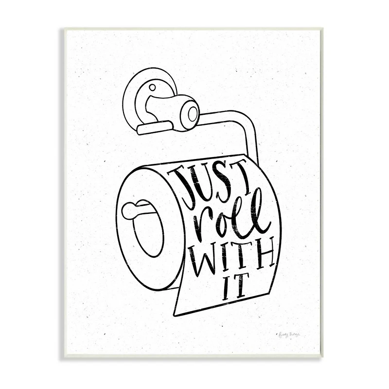 Stupell Industries Just Roll With It Toilet Bathroom Humor Word Pun Wood Wall Plaque