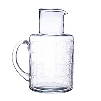 Hello Honey® 32oz. Clear Hand-Blown Etched Reclaimed Glass Pitcher with Tall Neck & Handle