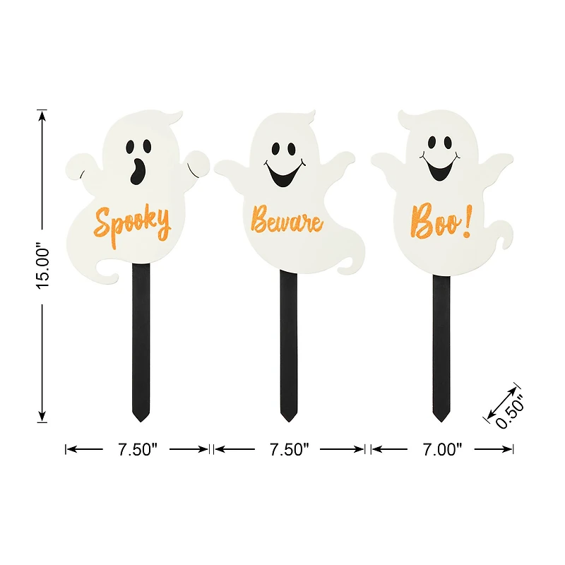 Glitzhome® 15" Halloween Wooden Ghost Yard Stake Set