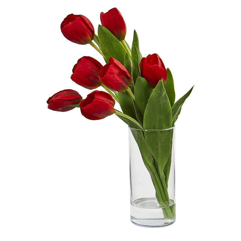16'' Red Tulip Arrangement in Cylinder Vase