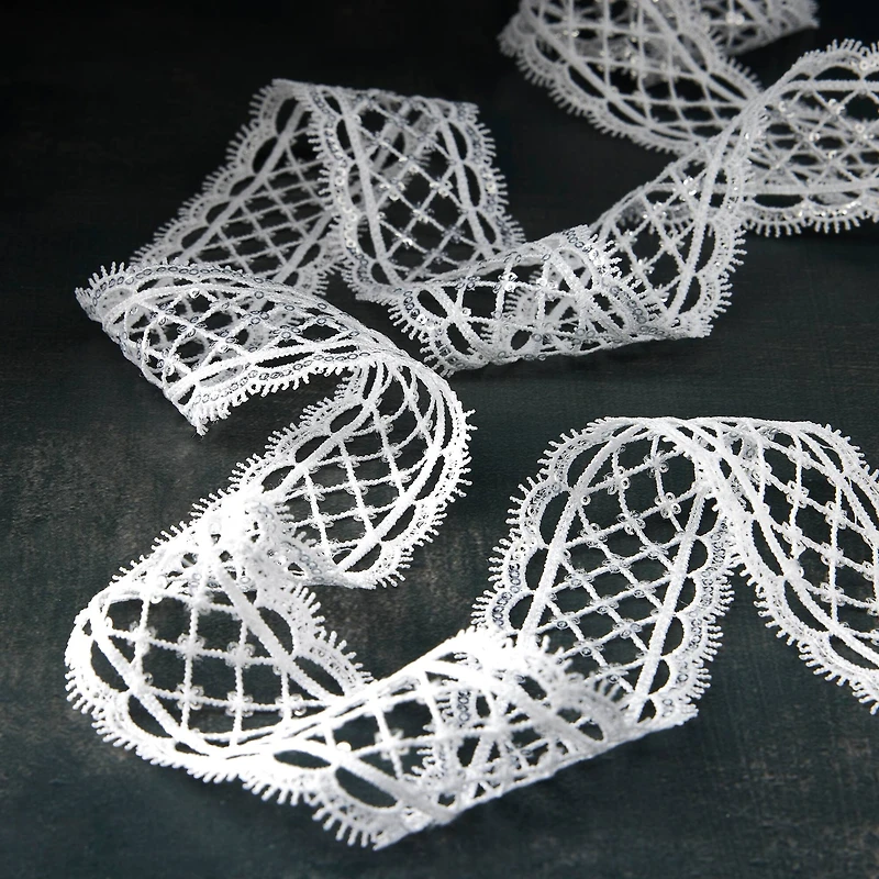 1.75'' x 2yd. Lace Sequined Ribbon by Celebrate It®