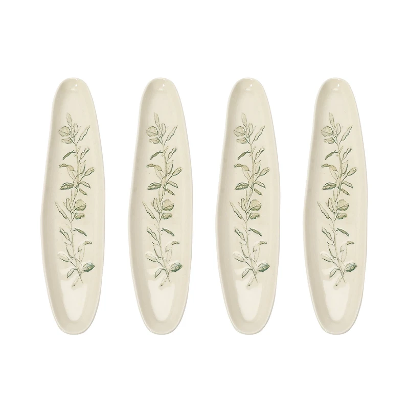 Hello Honey® Cream & Green Reactive Crackle Glaze Oval Debossed Stoneware Tray Set