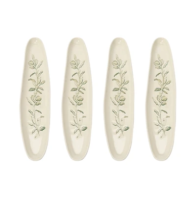 Hello Honey® Cream & Green Reactive Crackle Glaze Oval Debossed Stoneware Tray Set