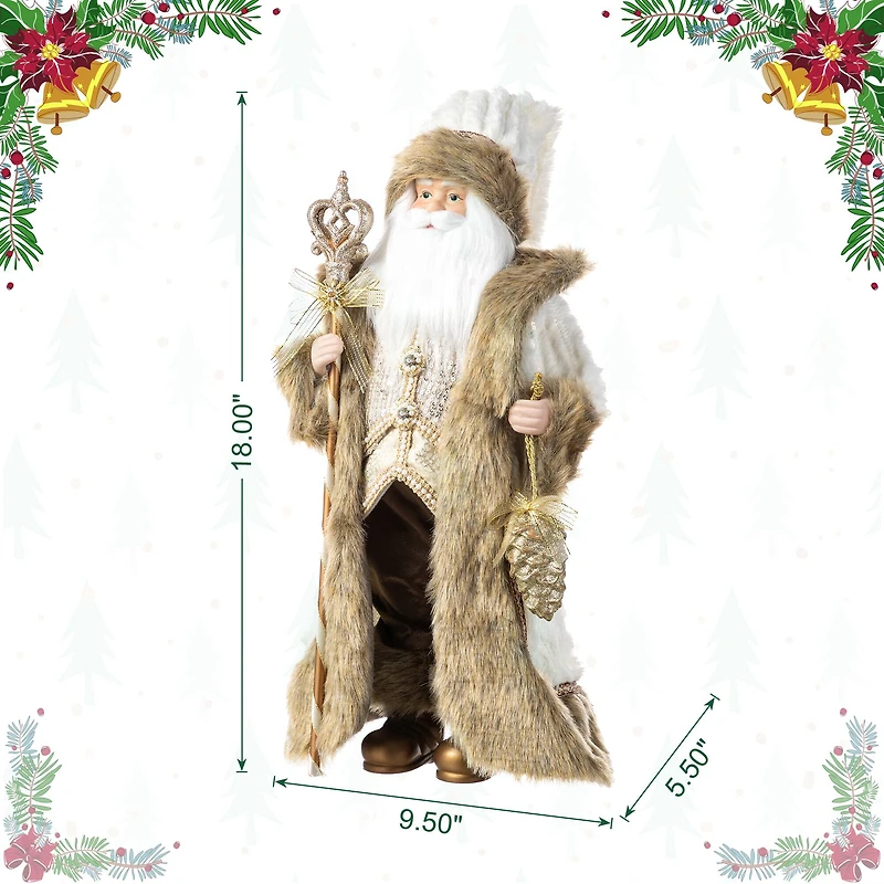 Glitzhome® 18"H Faux Fur Christmas Woodland Santa Figurine with Porcelain Face