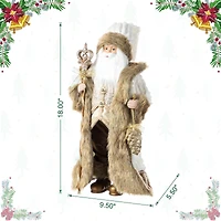 Glitzhome® 18"H Faux Fur Christmas Woodland Santa Figurine with Porcelain Face