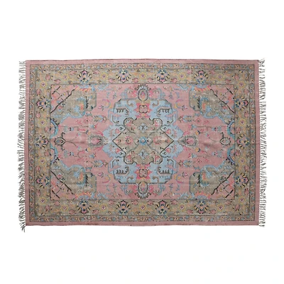 Hello Honey® Multicolor Distressed Print Dhurrie Woven Cotton Rug with Fringe, 96" x 60"