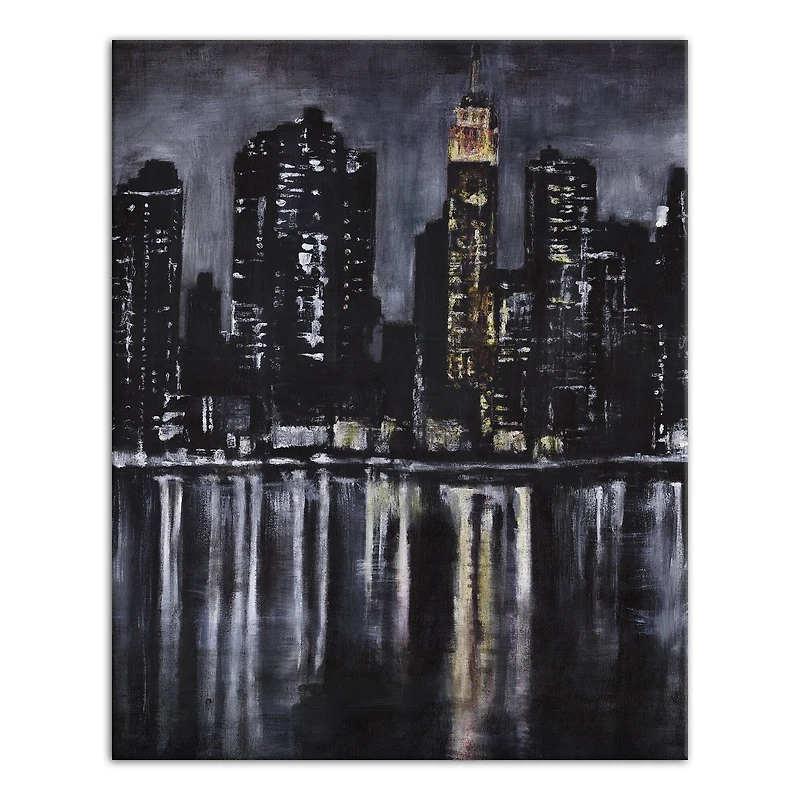 Skyline River At Night 16" x 20" Canvas Wall Art