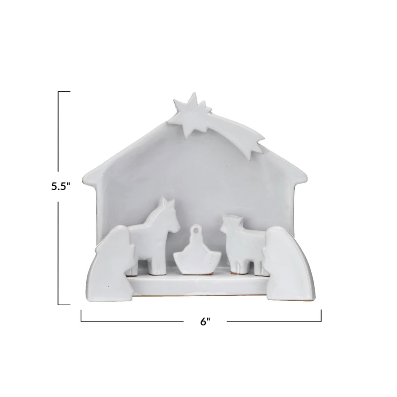 Hello Honey® 5.5" White Stoneware Nativity Set in Reactive Glaze
