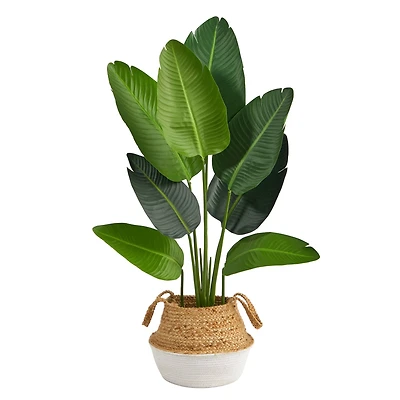4ft. Travelers Palm Artificial Tree in Boho Chic Handmade Cotton & Jute Woven Planter